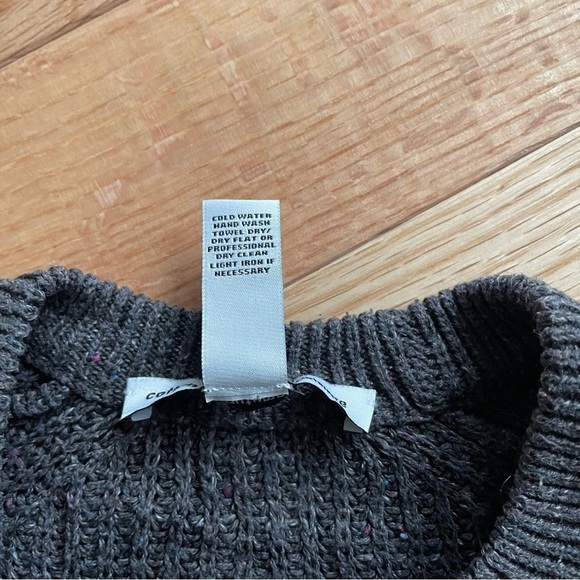 Cotton by Autumn Cashmere Rye Brown Speckled Distressed Scallop Shaker Sweater S - Picture 10 of 12